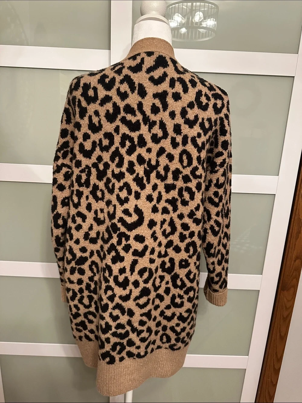 Leopard Print Open-Front Cardigan - Camel/Black - Picture 2 of 4